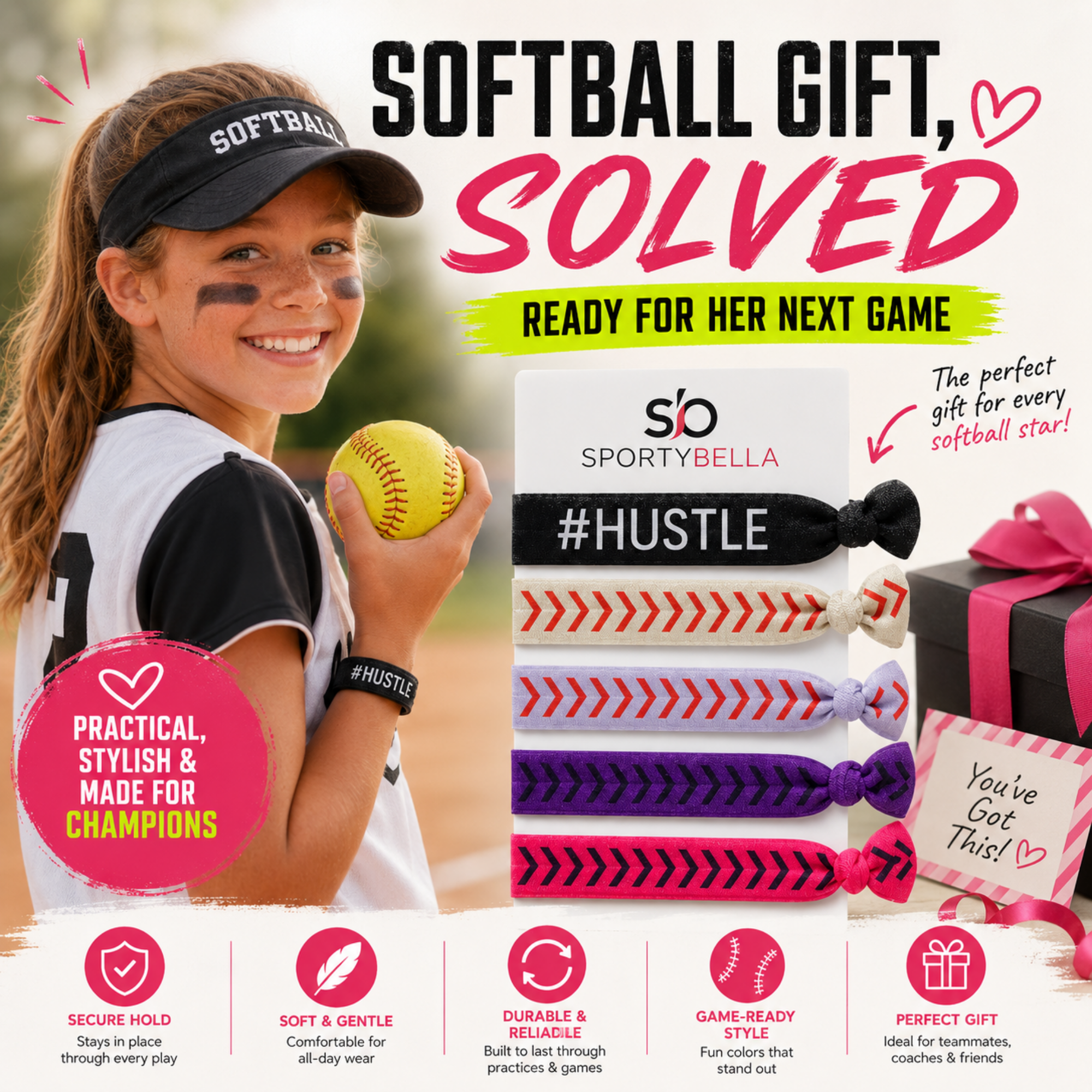 Girls Softball Hair Ties Set- Hustle