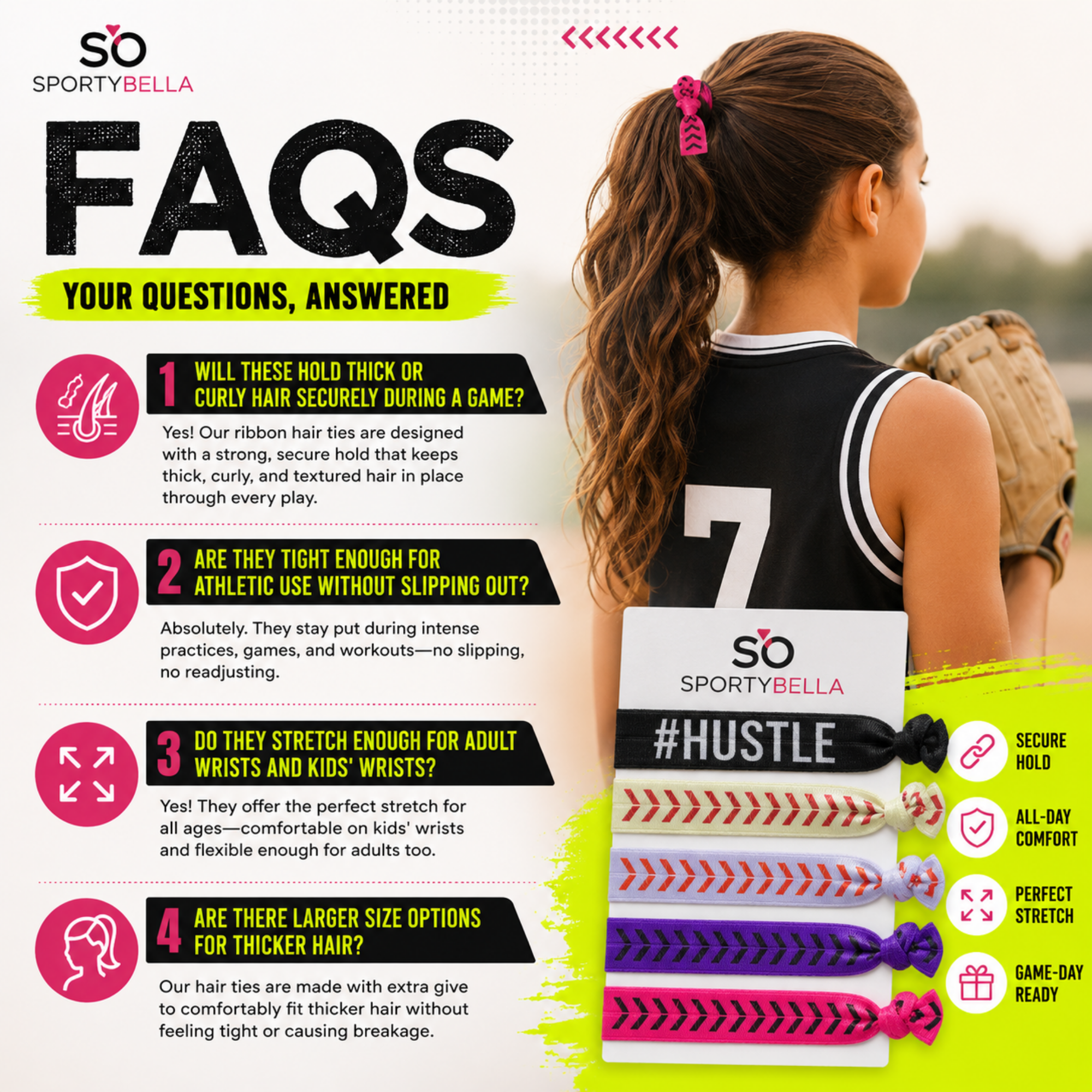 Girls Softball Hair Ties Set- Hustle