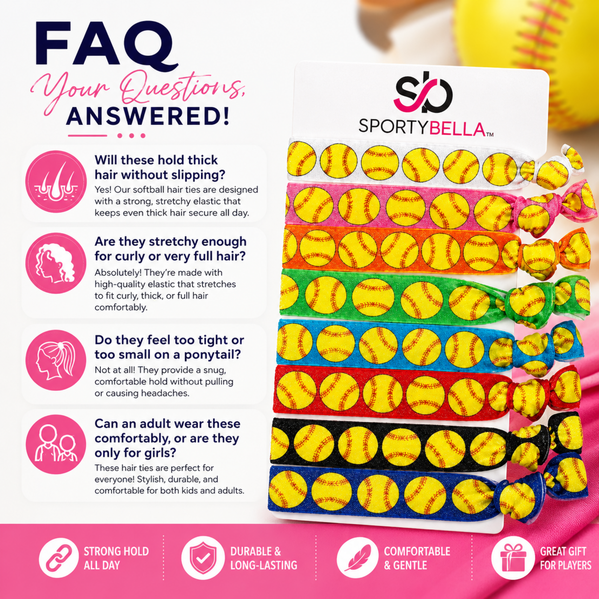 Girls Softball Hair Ties Set - Multicolor