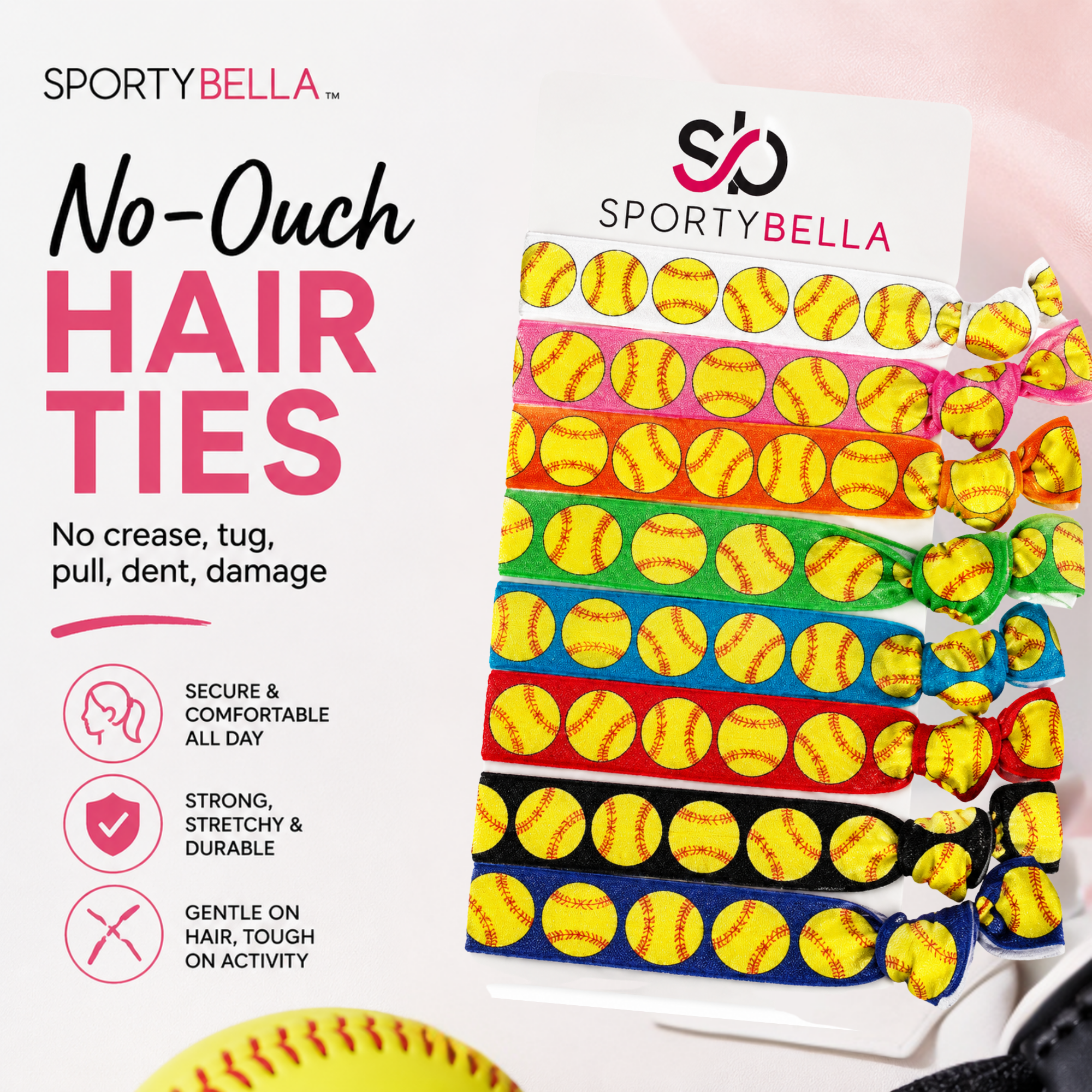 Girls Softball Hair Ties Set - Multicolor