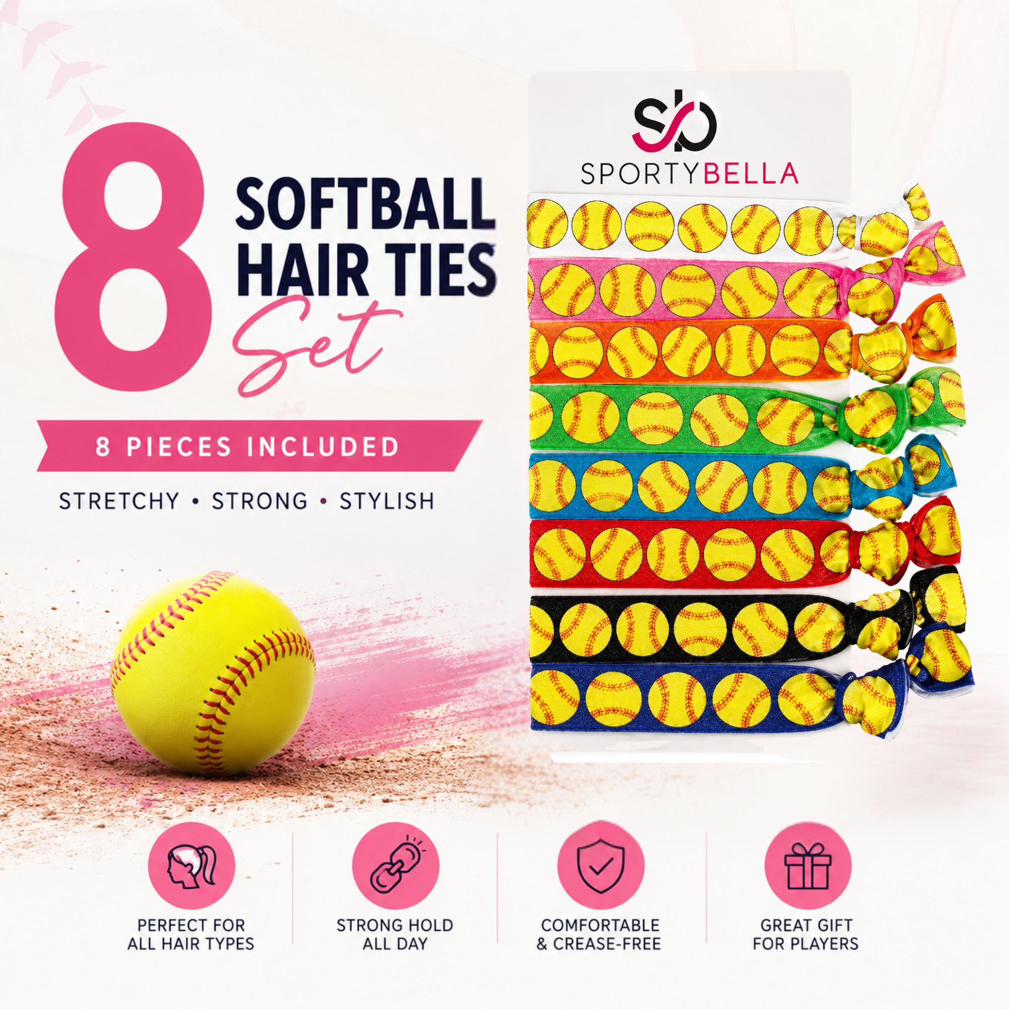 Girls Softball Hair Ties Set - Multicolor