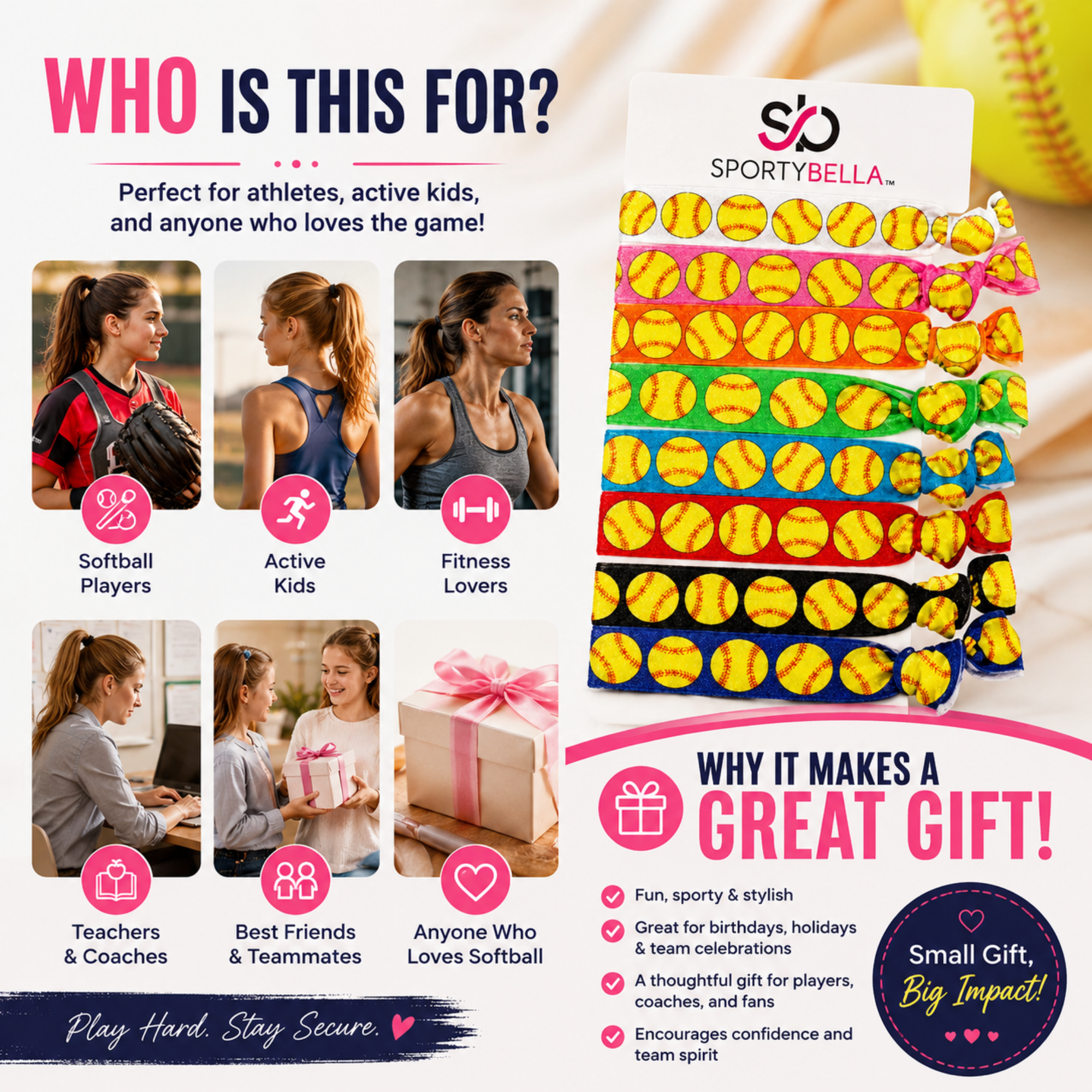 Girls Softball Hair Ties Set - Multicolor