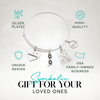 Swim charm bracelet packaged for gifting with inspirational and swimmer charms