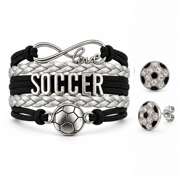 Soccer Bracelet & CZ Stud Earring Set