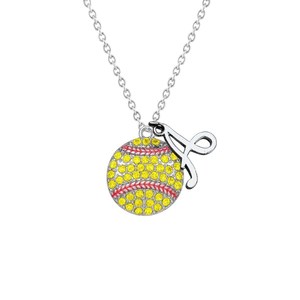 Personalized Softball Rhinestone Necklace- Letter