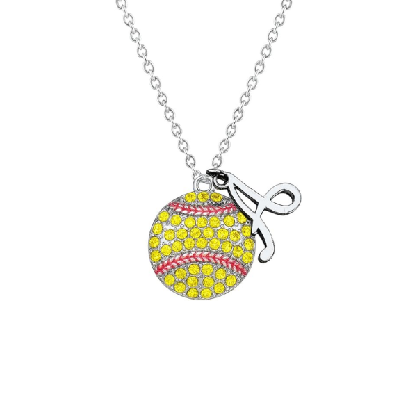 Personalized Softball Rhinestone Necklace- Letter