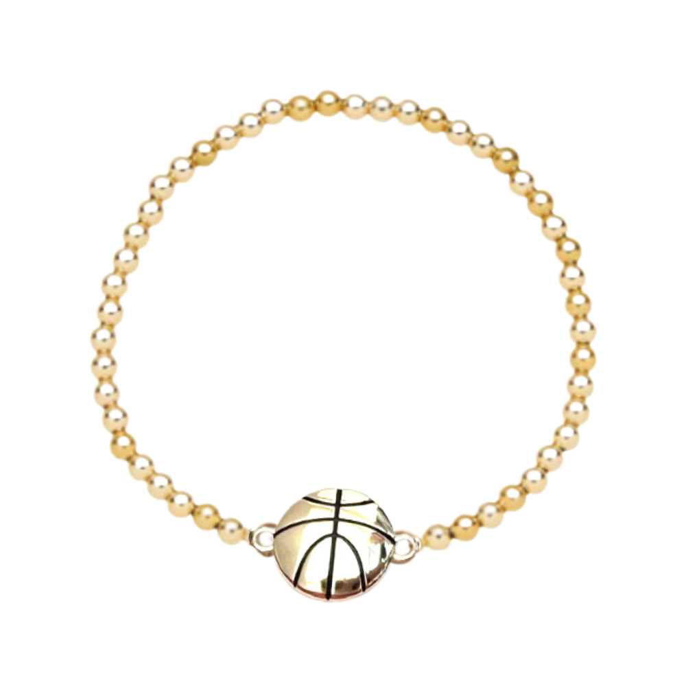 Basketball 14k Gold Beaded Bracelet