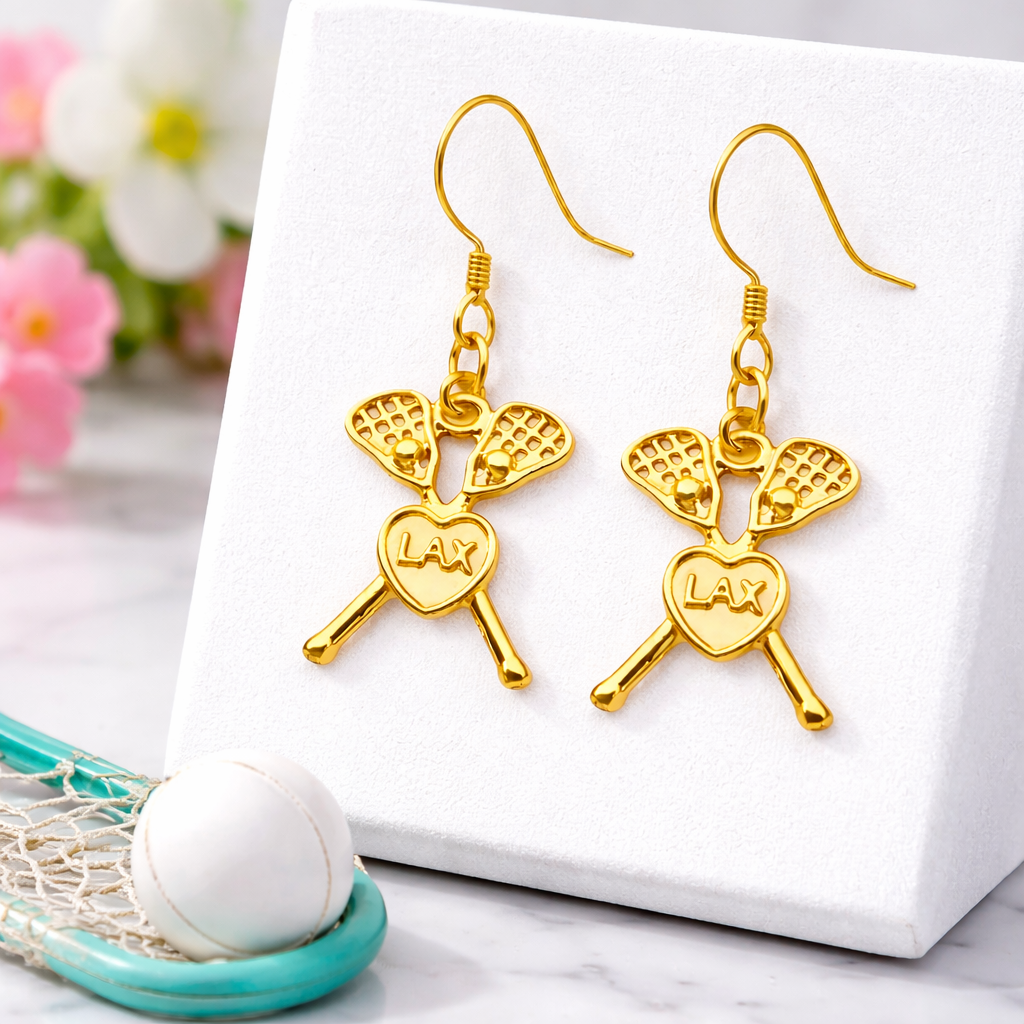 Lacrosse Heart Stick Earrings- Pick Color