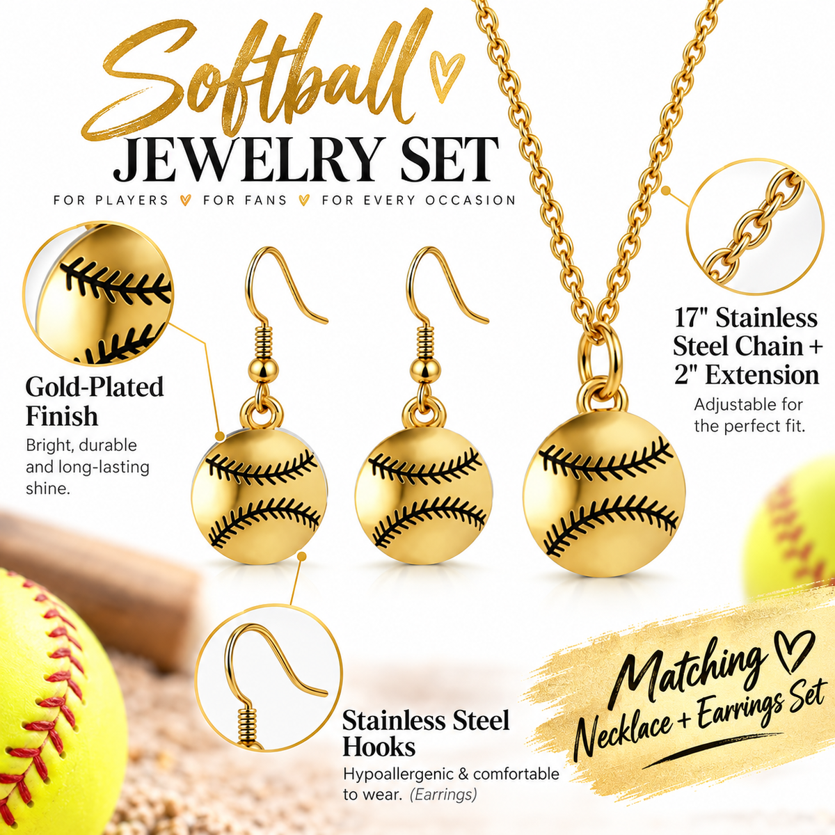 Softball Pendant & Earring Set