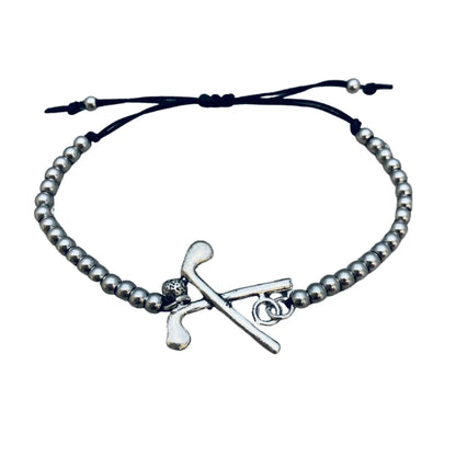 Golf Adjustable Silver Beaded Charm Bracelet