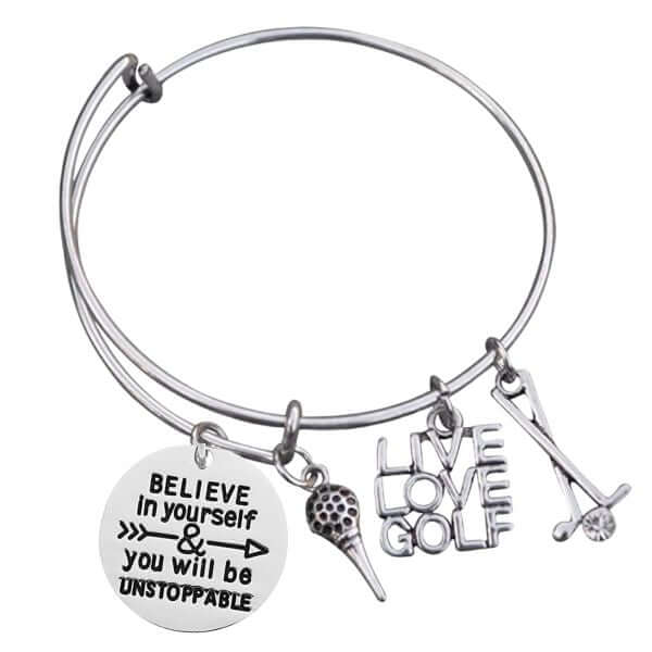 Golf Bangle Bracelet with Inspirational Charm