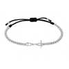 Silver golf bracelet with beaded design and rhinestone golf club charm on black adjustable cord