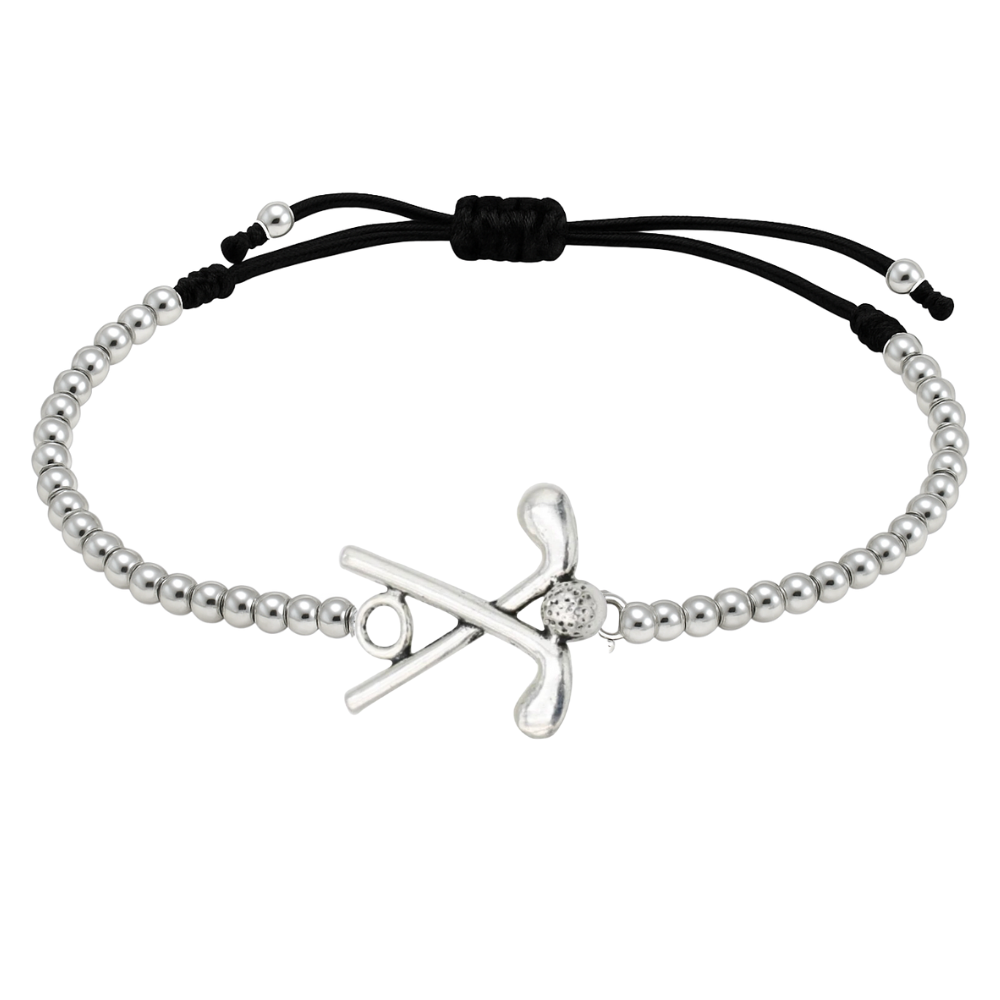 Golf Adjustable Silver Beaded Charm Bracelet