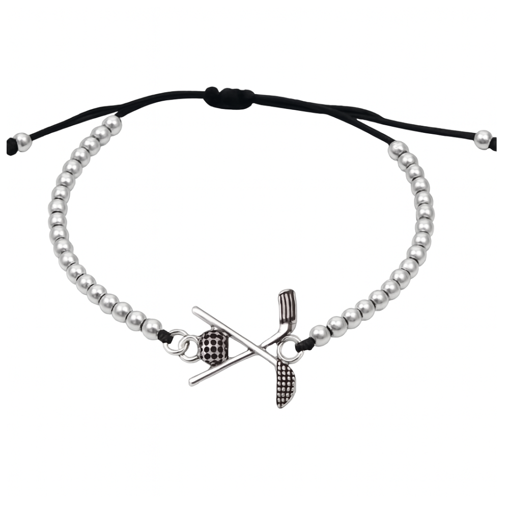 Golf Adjustable Silver Beaded Charm Bracelet