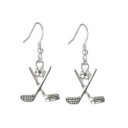 Golf club charm earrings with CZ accent; perfect golf gift for female golfers, stylish golf accessories.