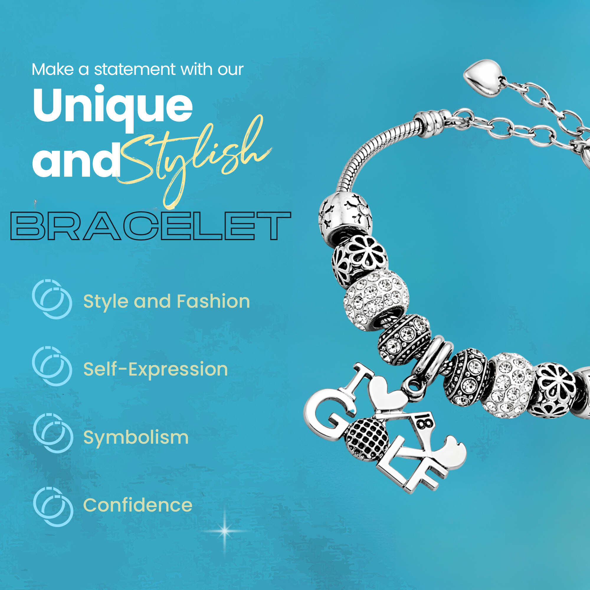 Golf Beaded Charm Bracelet- Pick Style