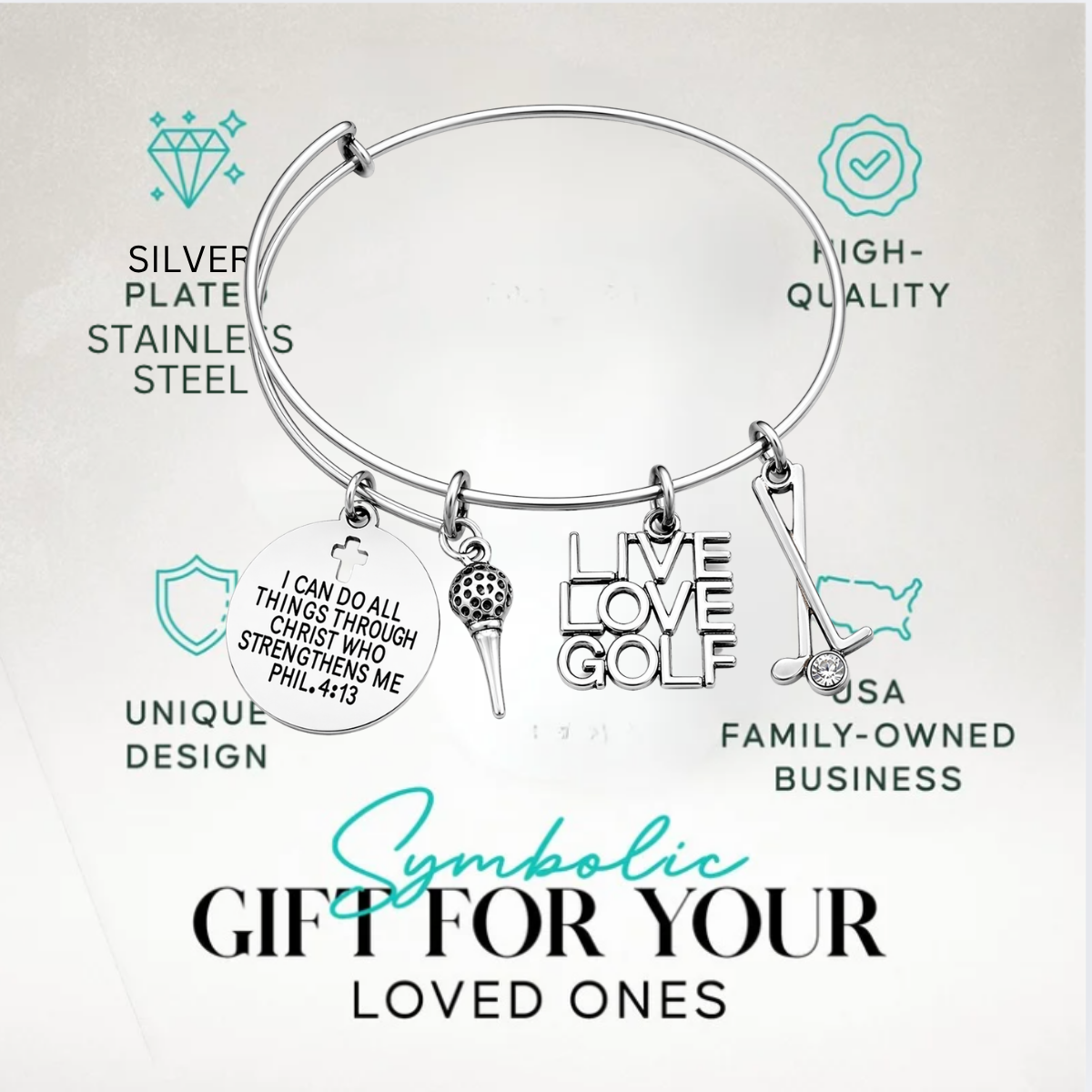 Golf Bracelet -  I Can Do All Things Through Christ Who Strengthens Me