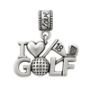 “I ❤️ GOLF” stainless steel charm bead with golf ball and club design for Pandora-style bracelets