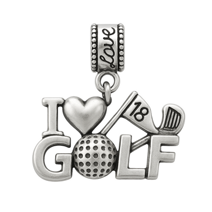 “I ❤️ GOLF” stainless steel charm bead with golf ball and club design for Pandora-style bracelets
