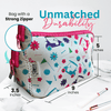 Stylish pink golf cosmetic bag with strong zipper, featuring colorful golf-themed designs, 9x5x3.5 inches, perfect golf gift.