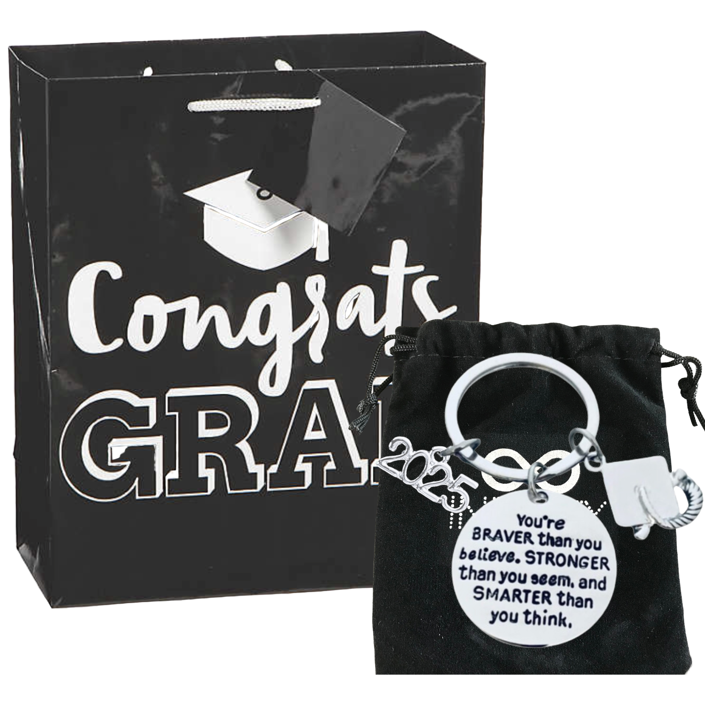 2025 Graduation Gift Set, Braver Than You Believe Keychain & Gift Bag