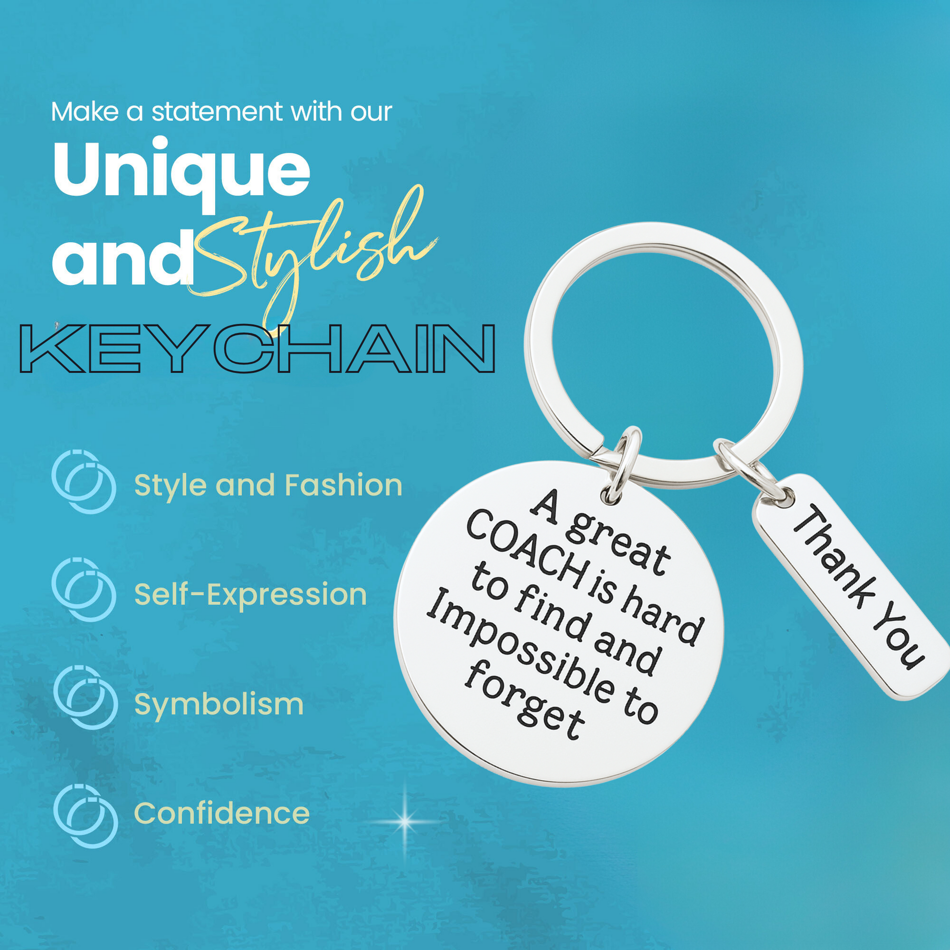Coach appreciation keychain with icons for durable, stylish, and meaningful gift