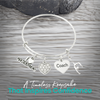 Silver gymnastics coach charm bracelet with heart pendant and gymnast charm