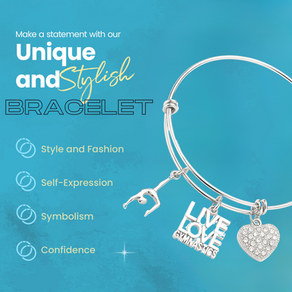 Gymnastics charm bracelet with icons for stylish, durable, and adjustable jewelry