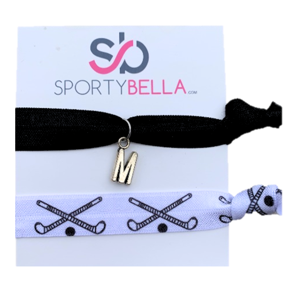 Personalized Field Hockey Hair Ties with Letter Charm