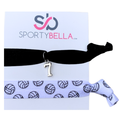 Custom Volleyball Hair Ties - 2pcs with Number Charm