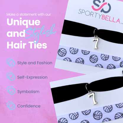 Custom Volleyball Hair Ties - 2pcs with Number Charm