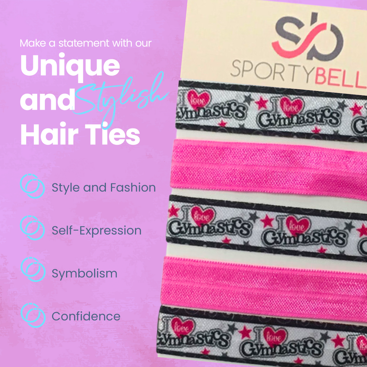 I Love Gymnastics Hair Ties   HairSize2 30 