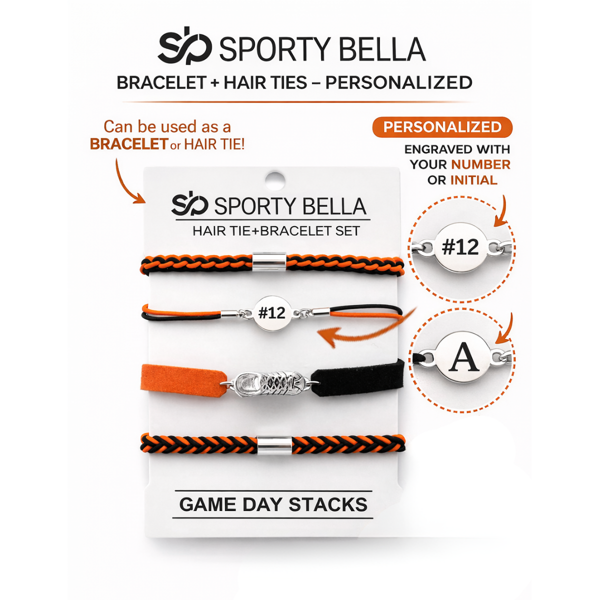 Personalized Runner Hair Tie Bracelet Sets