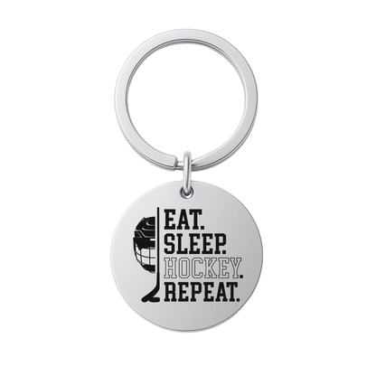 Hockey Keychain - Eat Sleep Hockey Repeat - Pick Shape