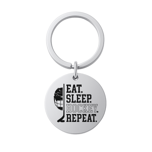 Hockey Keychain - Eat Sleep Hockey Repeat - Pick Shape