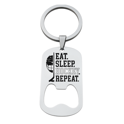 Hockey Keychain - Eat Sleep Hockey Repeat - Pick Shape