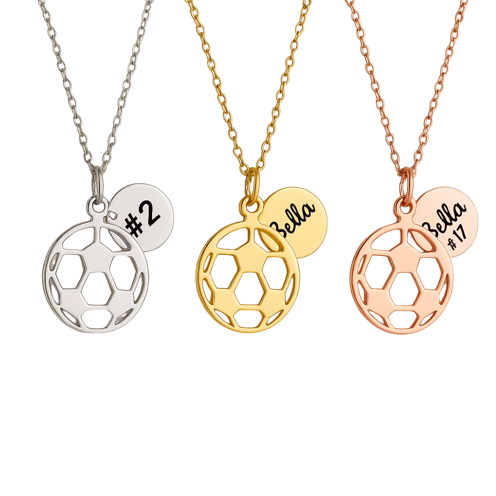 Personalized Engraved Soccer Ball Stainless Steel Necklace
