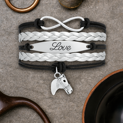 Horse Black Infinity Charm Bracelet - Pick Charm
