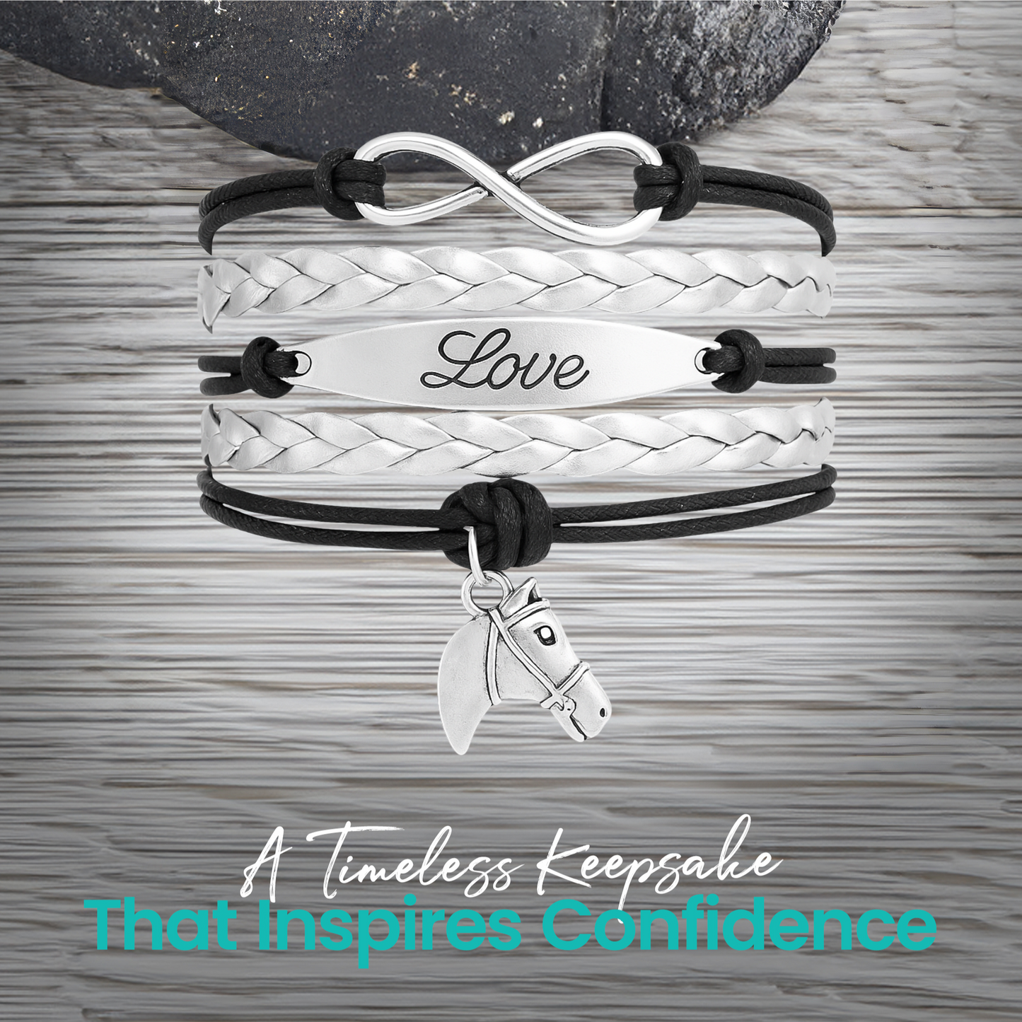 Horse Black Infinity Charm Bracelet - Pick Charm
