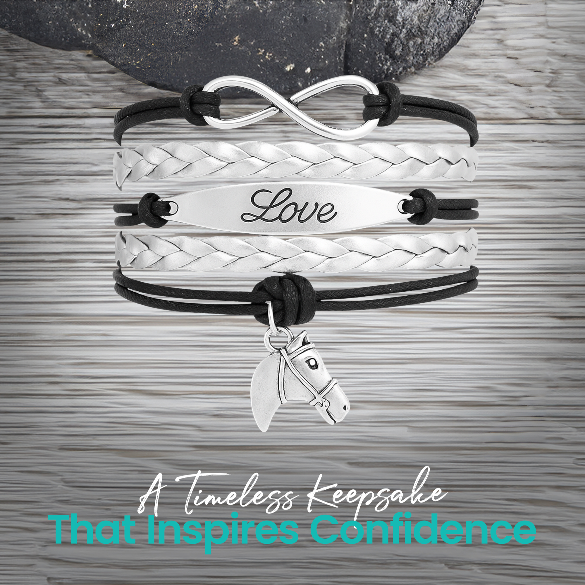 Horse Black Infinity Charm Bracelet - Pick Charm