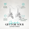 Silver horse head dangle earrings packaged on gift-ready display card for cowgirls and equestrians