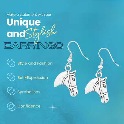 Horse head charm earrings in elegant jewelry pouch, perfect for horse lovers and riders