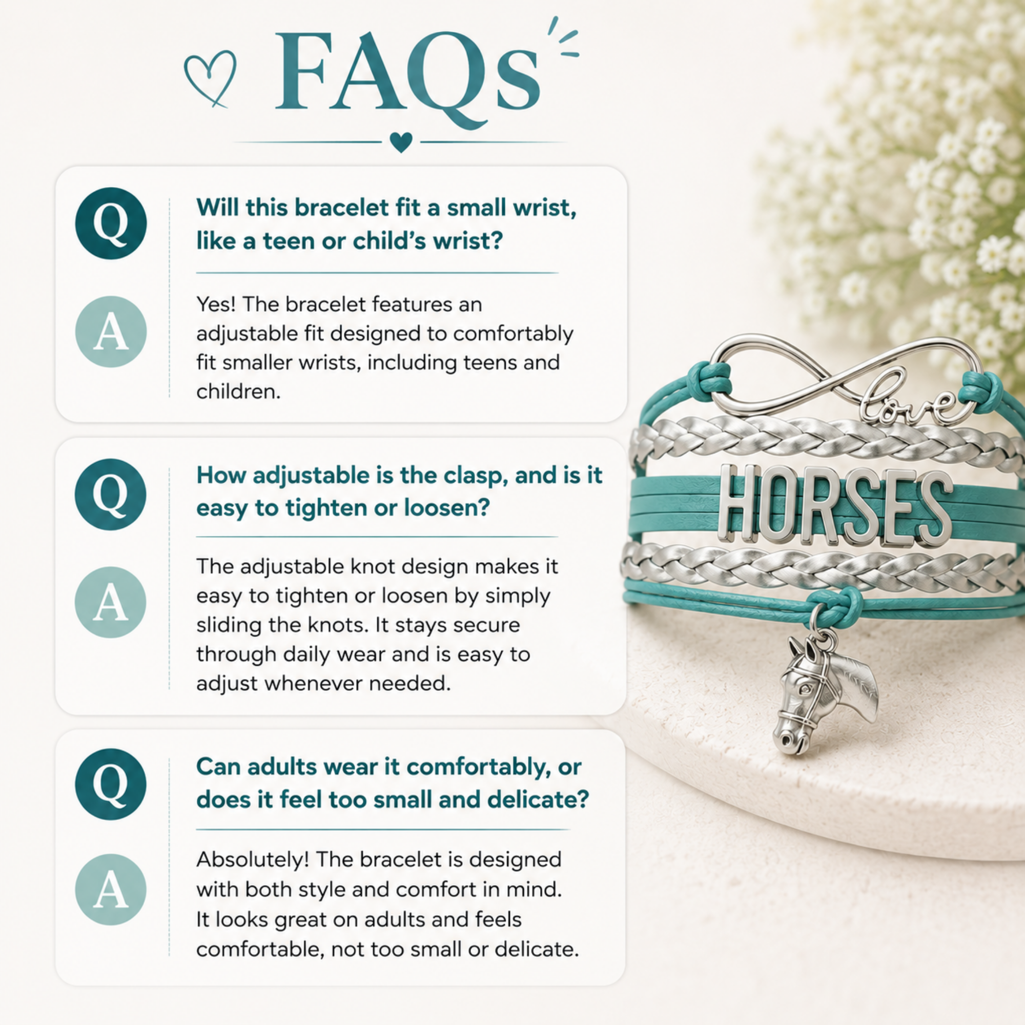 Horse Teal Infinity Bracelet - Pick Charm