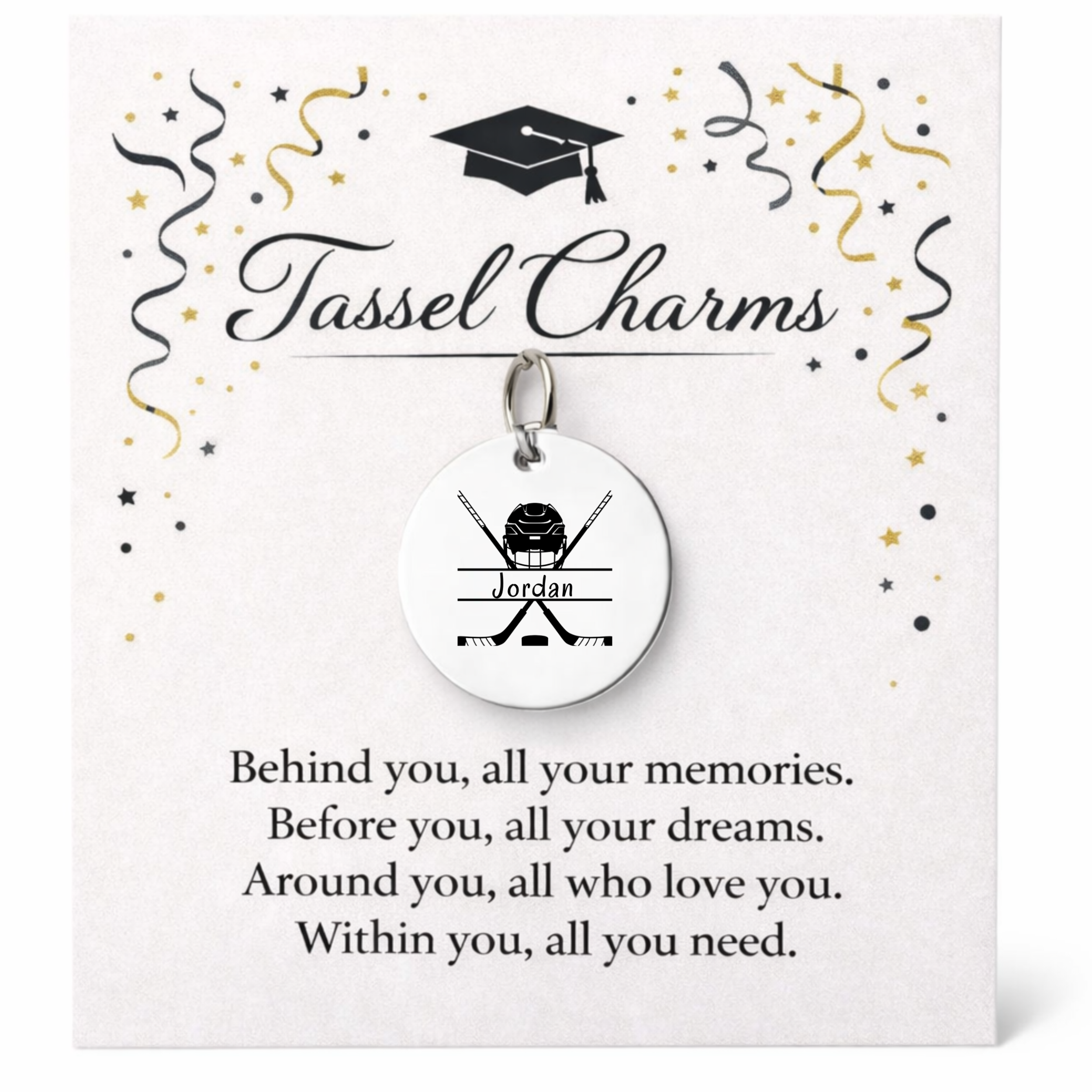 Ice Hockey Engraved Tassel Charm