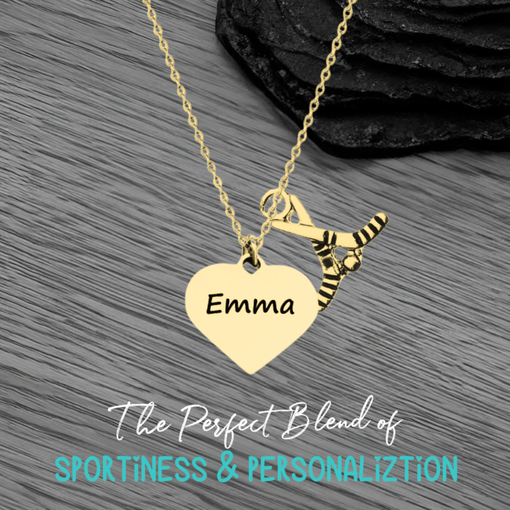 Personalized Engraved Heart  Ice Hockey Necklace