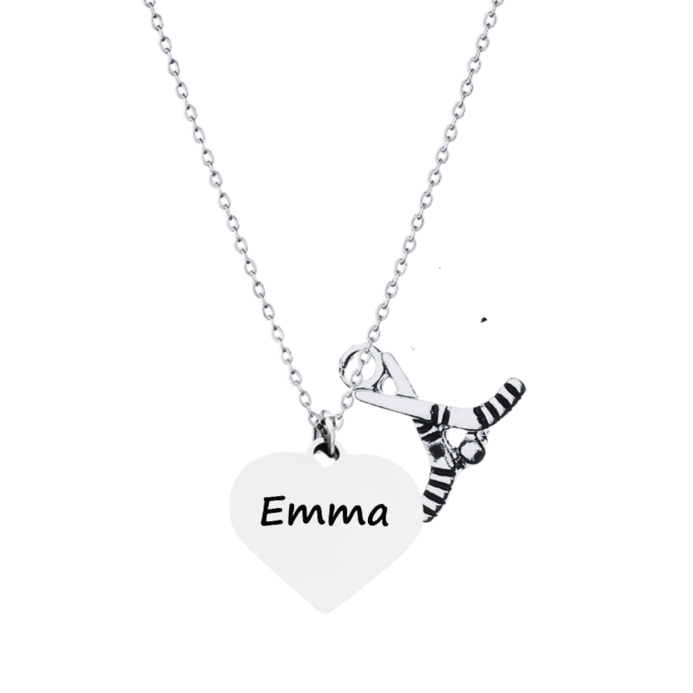 Personalized Engraved Heart  Ice Hockey Necklace