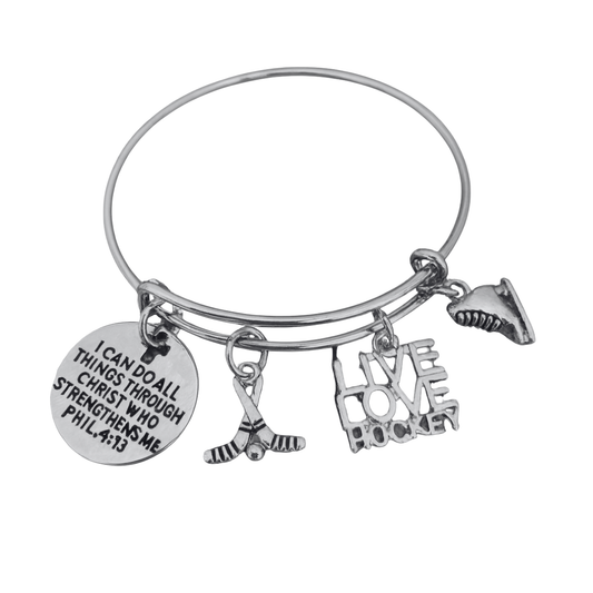 Ice Hockey Charm Bracelet, I Can Do All Things Through Christ Who Strengthens Me