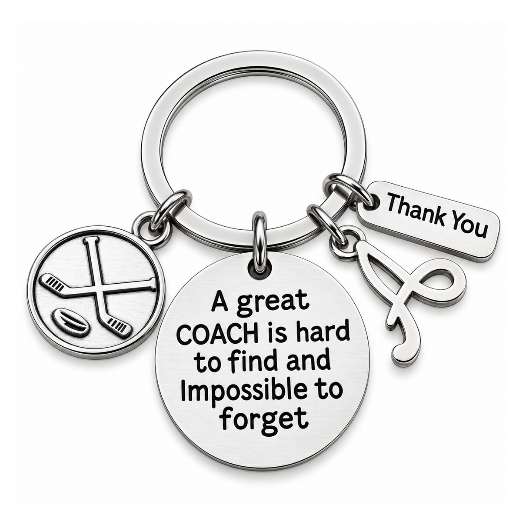Personalized Ice Hockey Coach Keychain, Great Coach is Hard to Find Coach Keychain