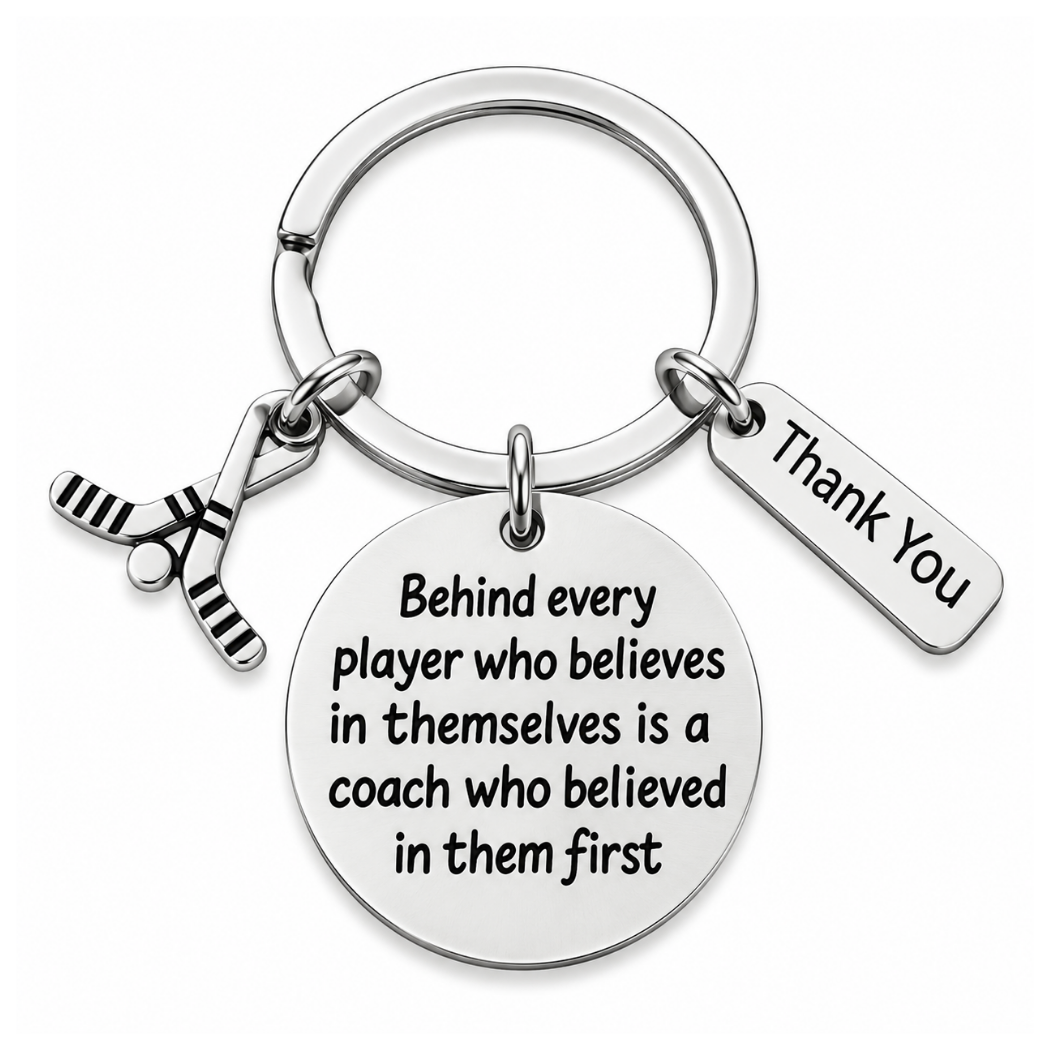 Ice Hockey Coach Keychain with Inspirational Charms