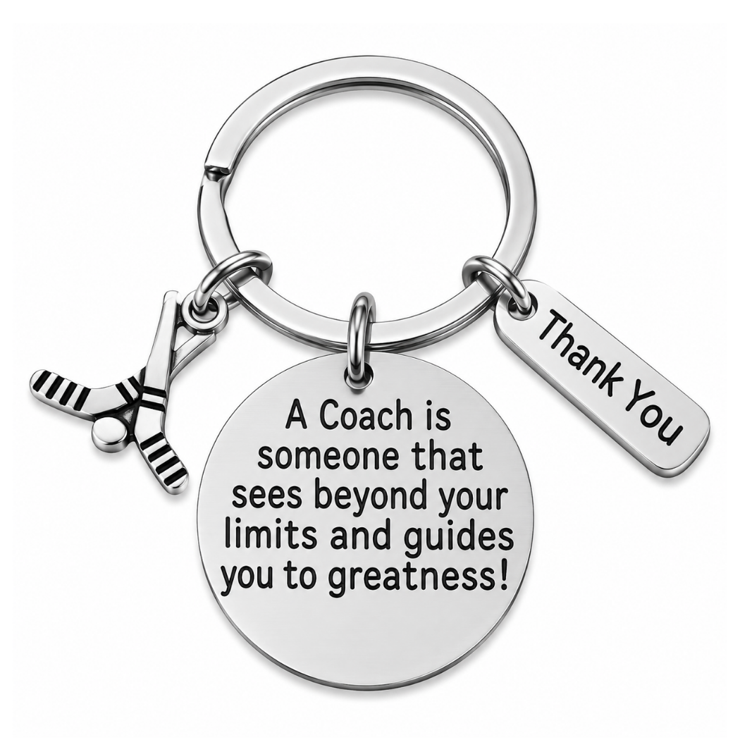 Ice Hockey Coach Keychain with Inspirational Charms